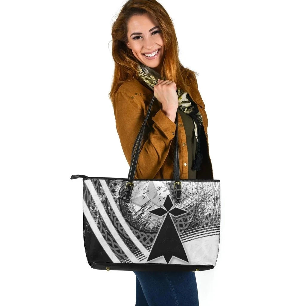 Brittany Celtic Leather Tote Bag Bretagne Stoat Ermine Grunge Style