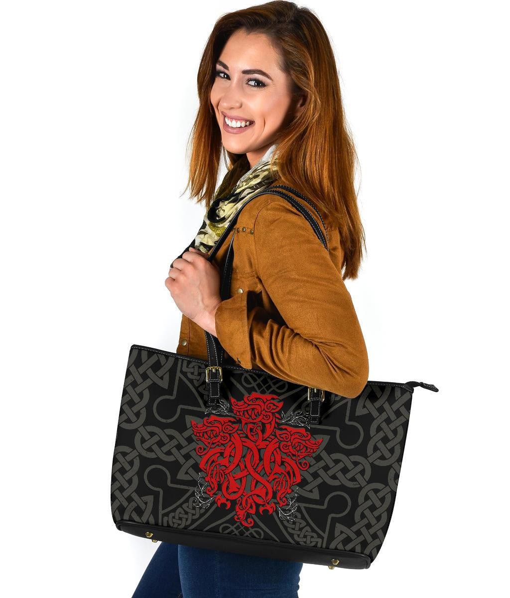 Celtic Three Dragon Leather Tote Bag