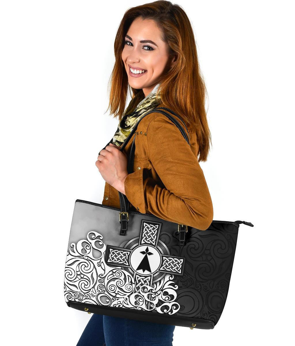 Brittany Celtic Leather Tote Bag Bretagne Stoat Ermine With Celtic Cross