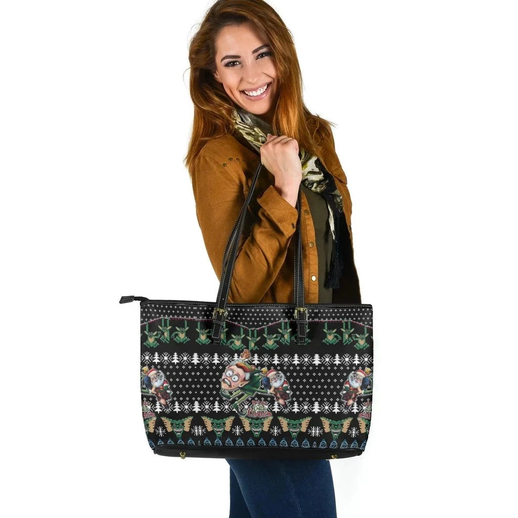 Celtic Ugly Christmas Leather Tote Bag Kick Ass Xmas Ho Ho Ho