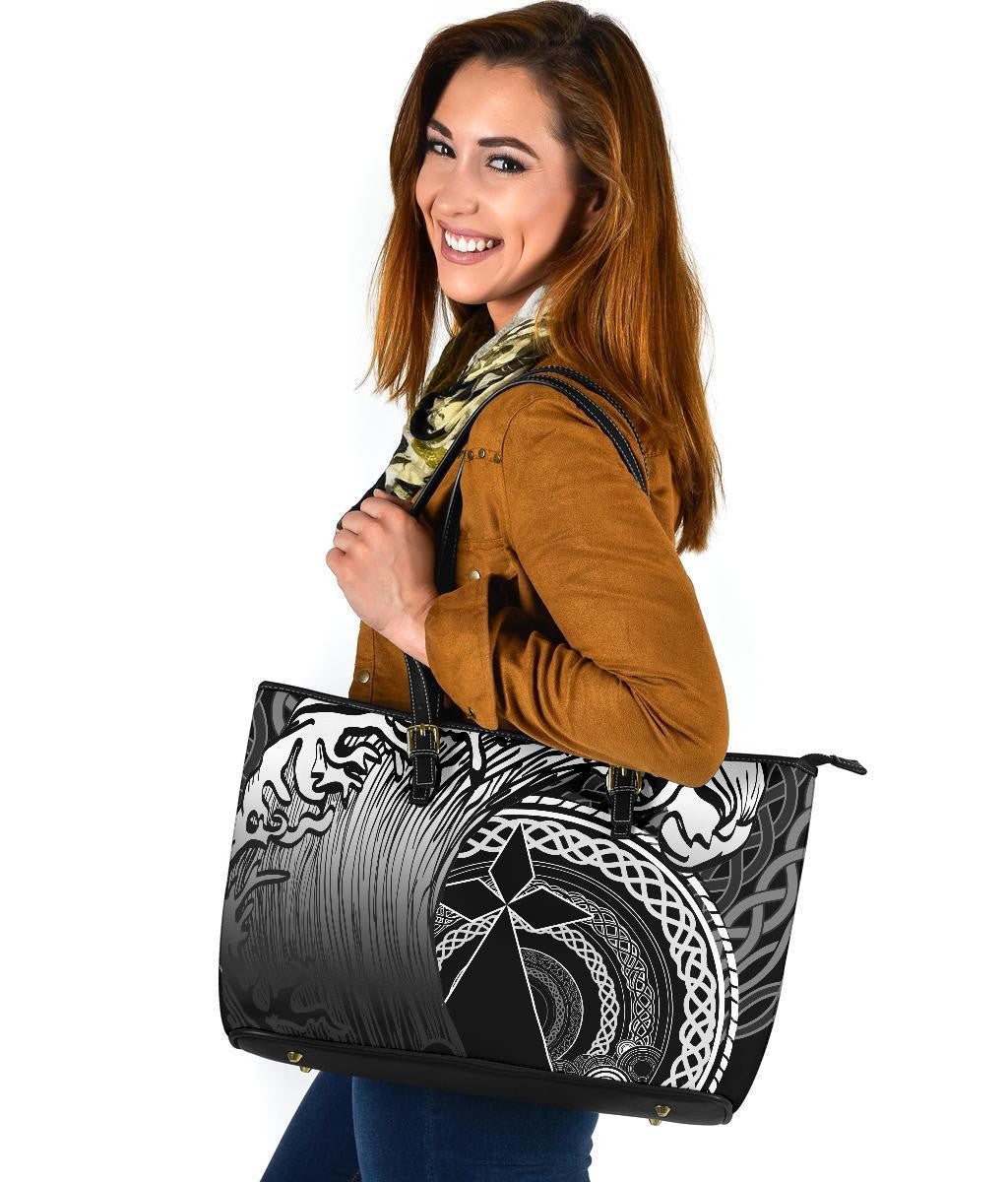 Brittany Leather Tote Bag Sea Waves And Celtic Circle