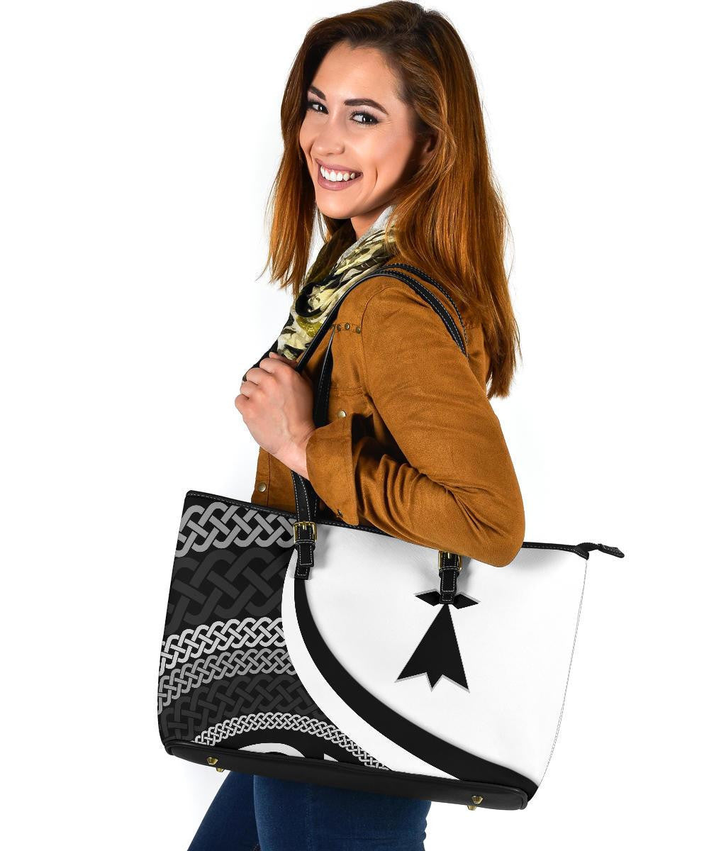 Celtic Leather Tote Bag Brittany Flag With Celtic Patterns