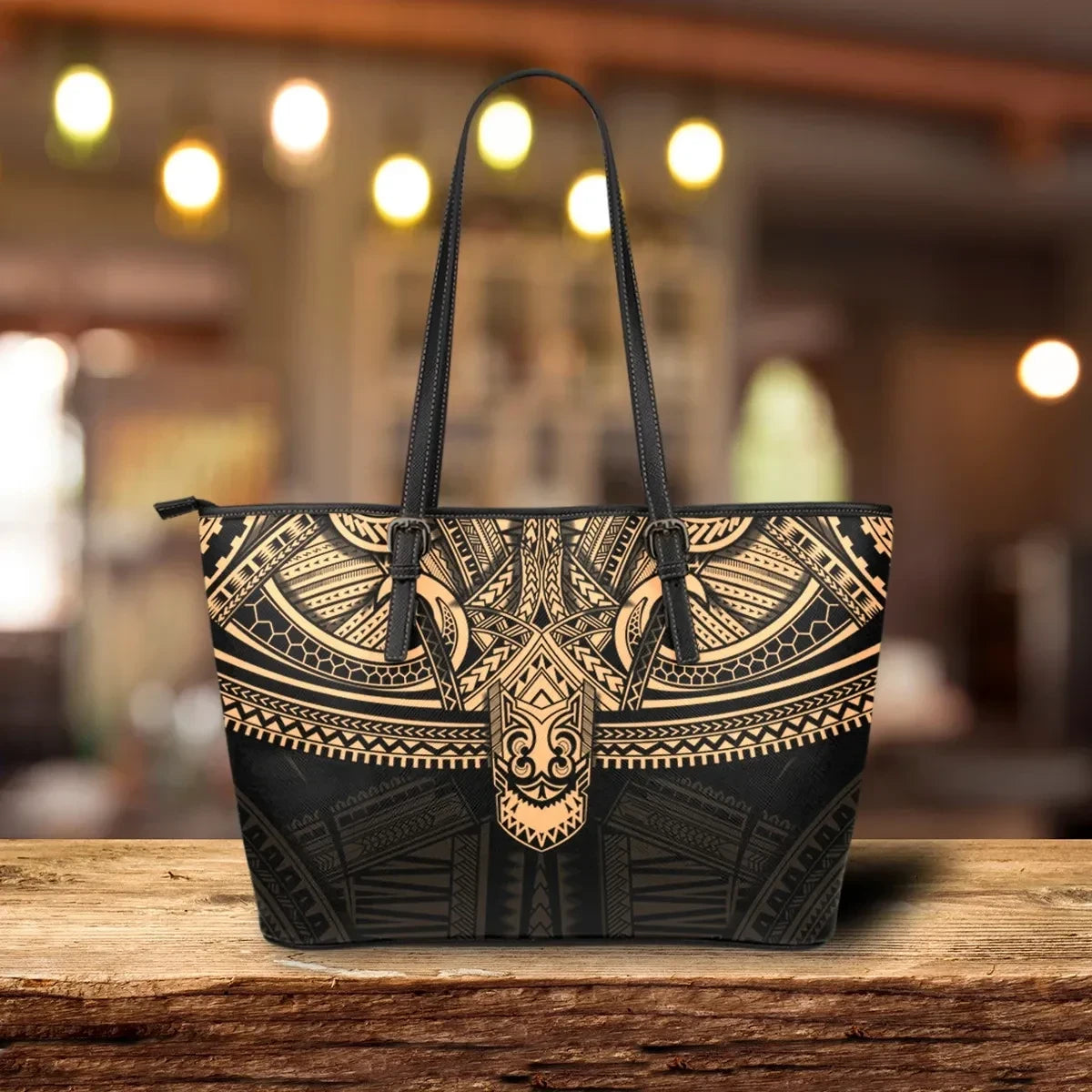 Polynesian Leather Tote Bag Gold