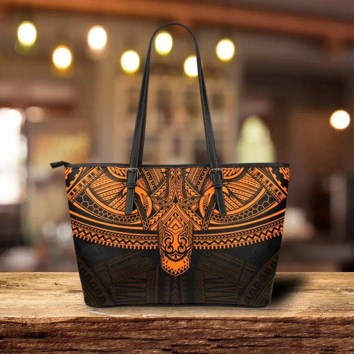 Polynesian Leather Tote Bag Orange