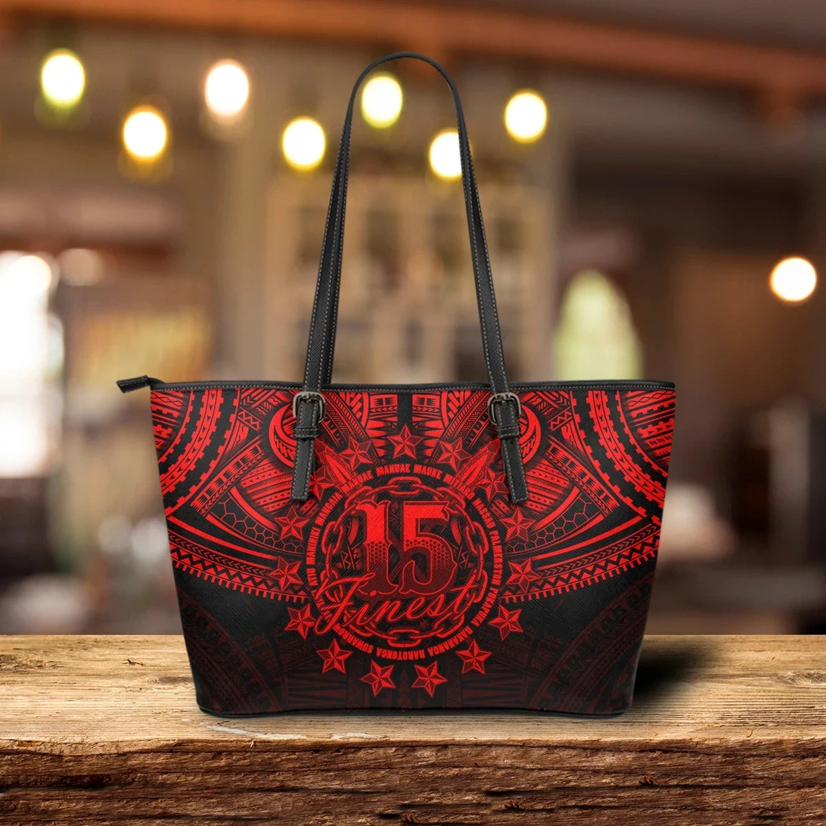 Cook Islands Polynesian Leather Tote Bag Red