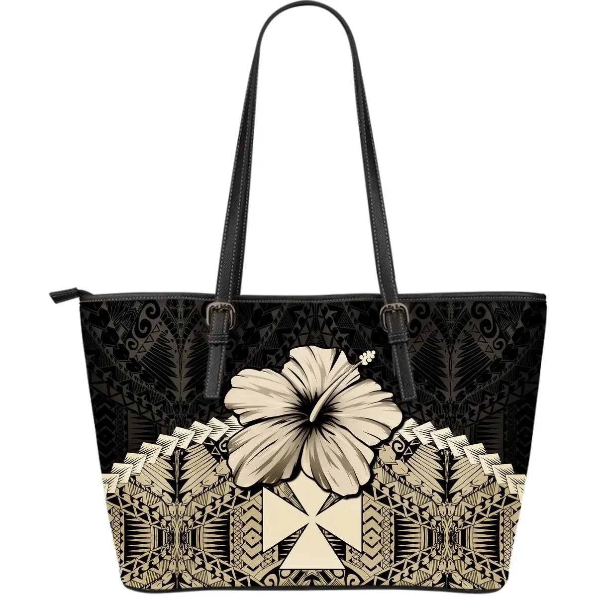 Wallis And Futuna Leather Tote Bag Hibiscus Gold