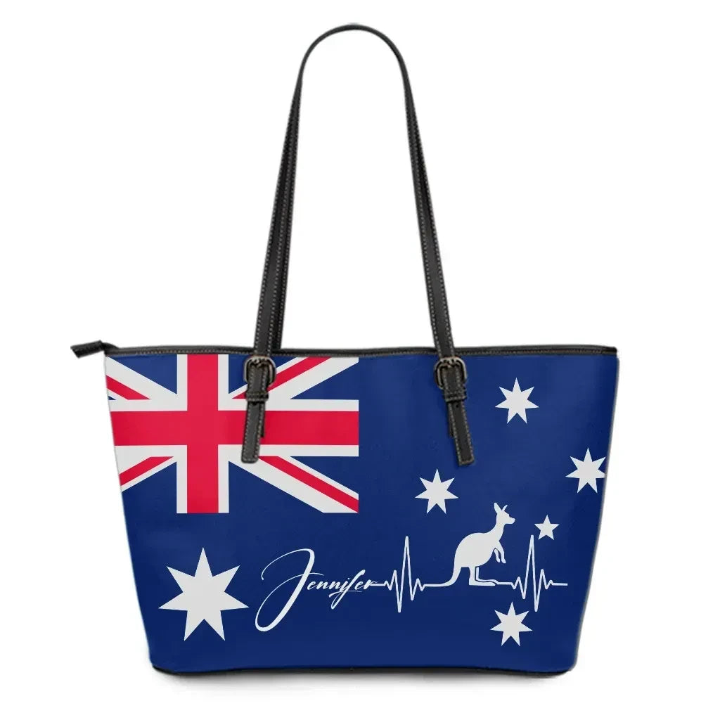 Custom Australia Leather Tote Bag Flag Kangaroo Personal Signature