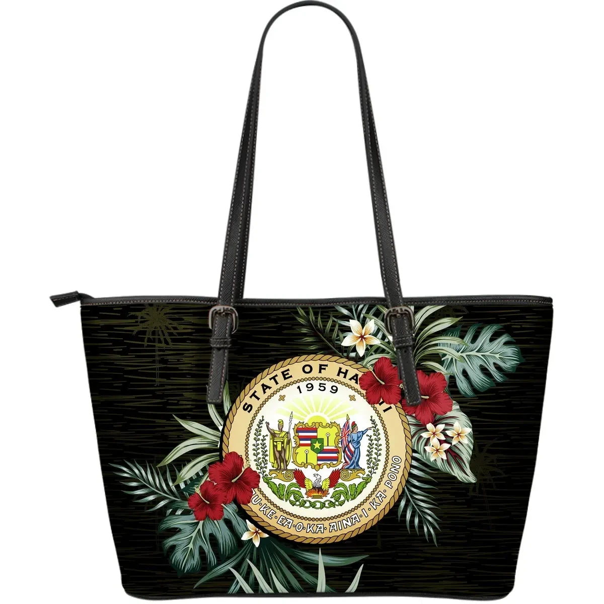 Hawaii Hibiscus Leather Tote Bag