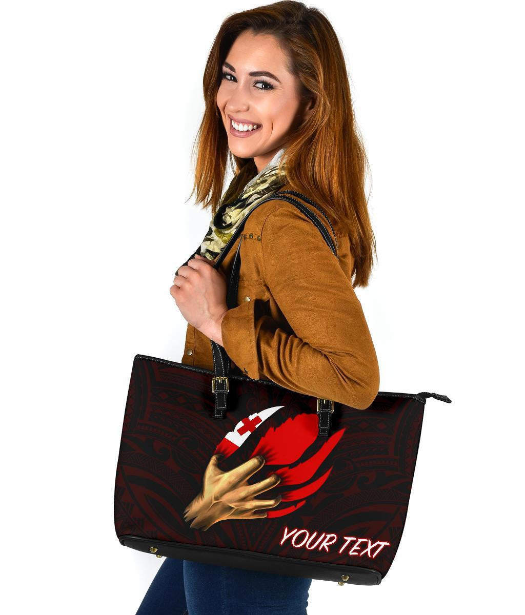 Tonga Personalised Leather Tote Bag Tonga In Me Red