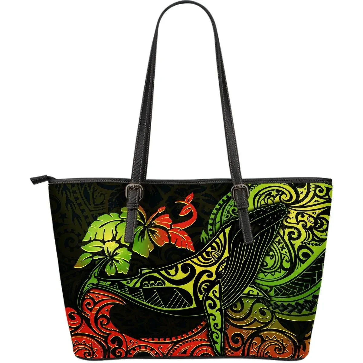 Hawaii Leather Tote Bag Polynesian Humpback Whale 8