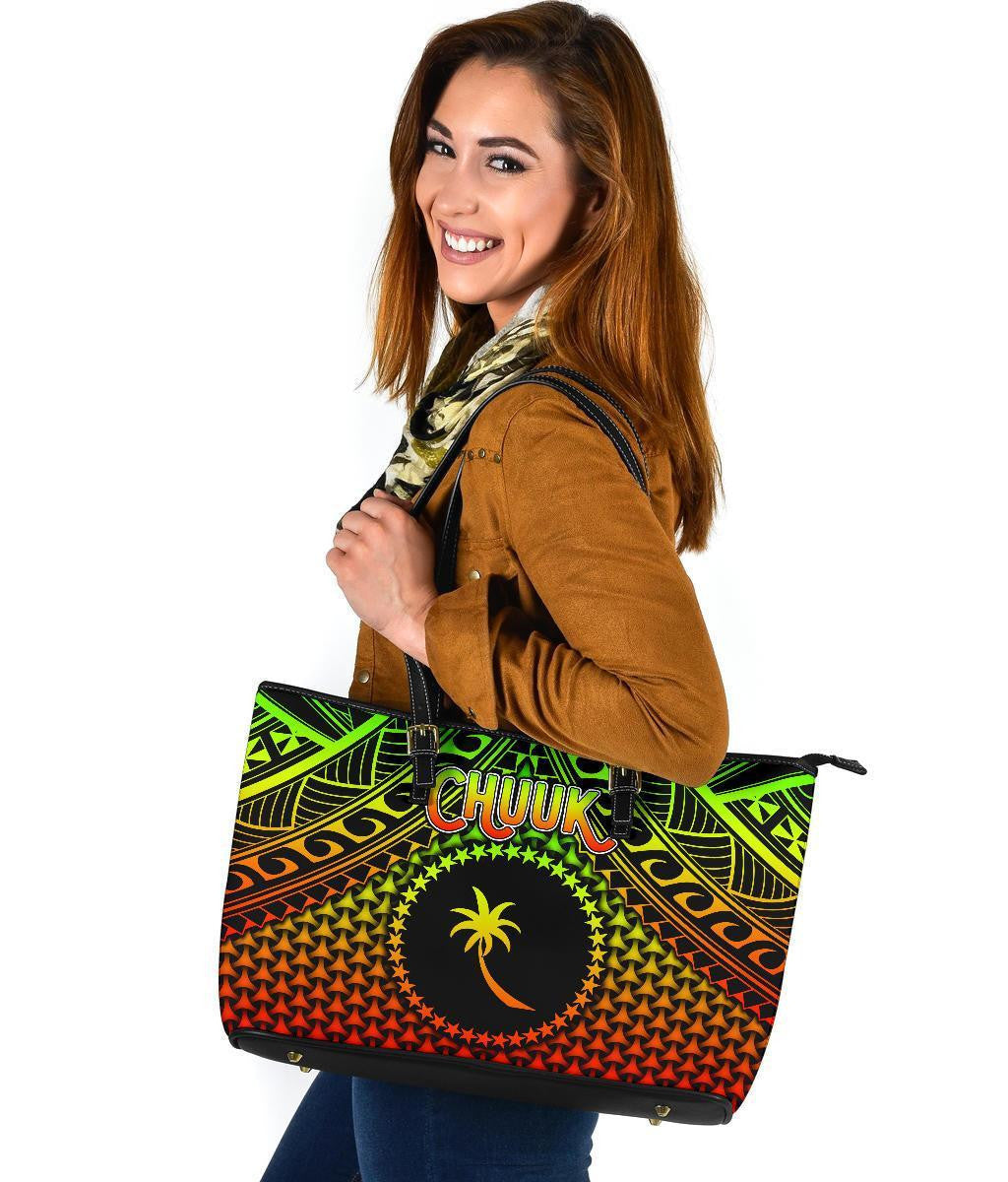 Polynesian Chuuk Leather Tote Bag Reggae Vintage Polynesian Patterns