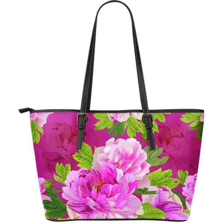 Pink Peony Lovers Leather Tote Bag