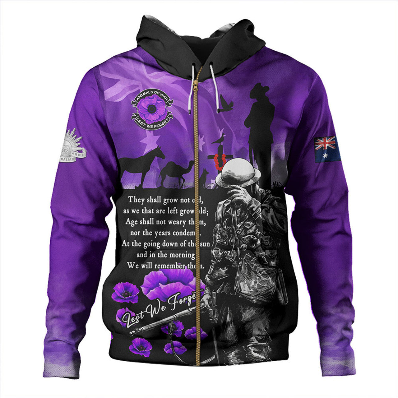 Australia Hoodie Anzac Day Remembering The Animals Victims Of War