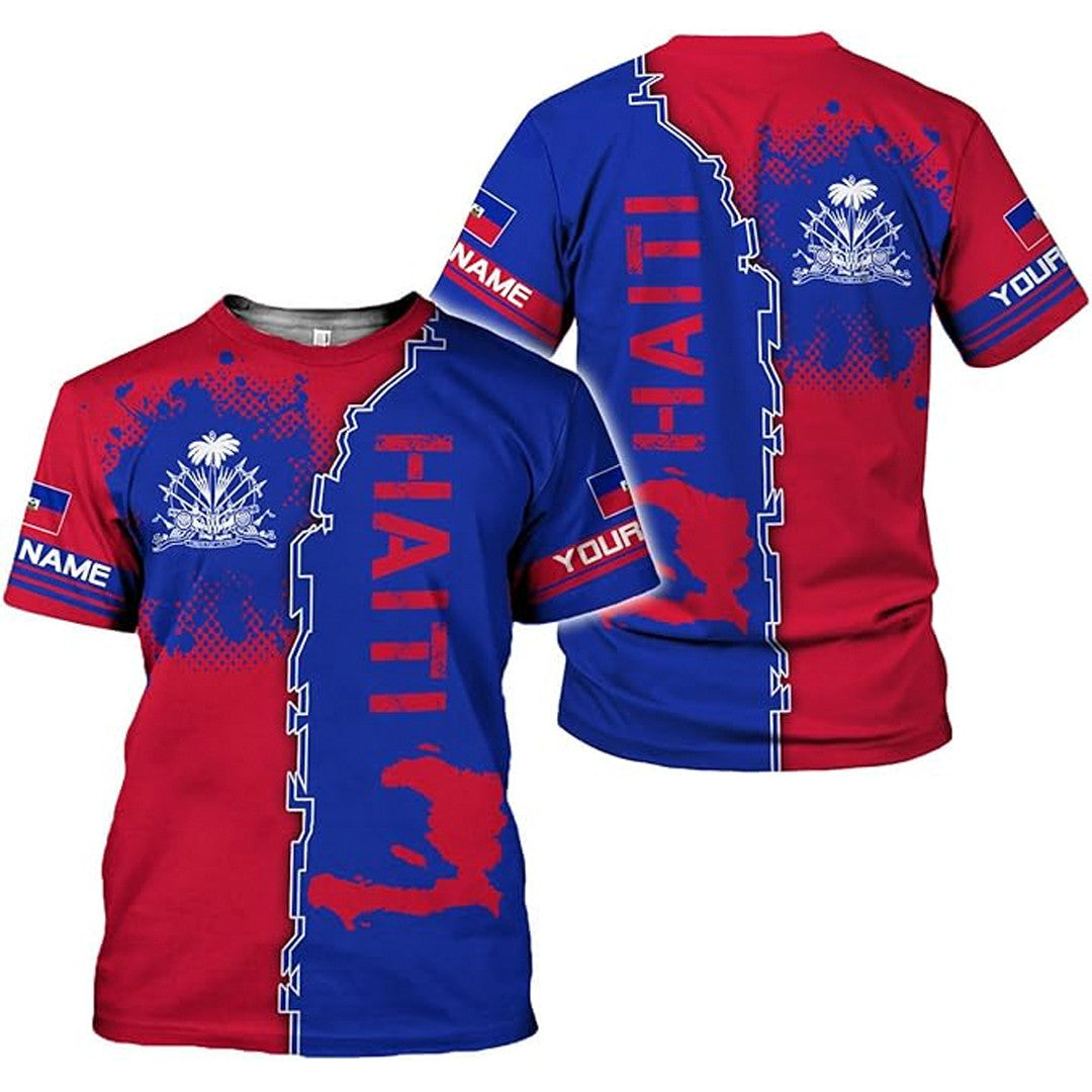 T Shirt Custom Haiti Symbol Coat Of Arms, Style Double Line T Shirt