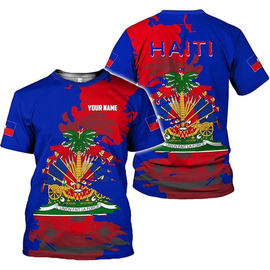 T Shirt Custom Haiti Symbol Coat Of Arms, Haiti Flag, Style Color Pouring T Shirt