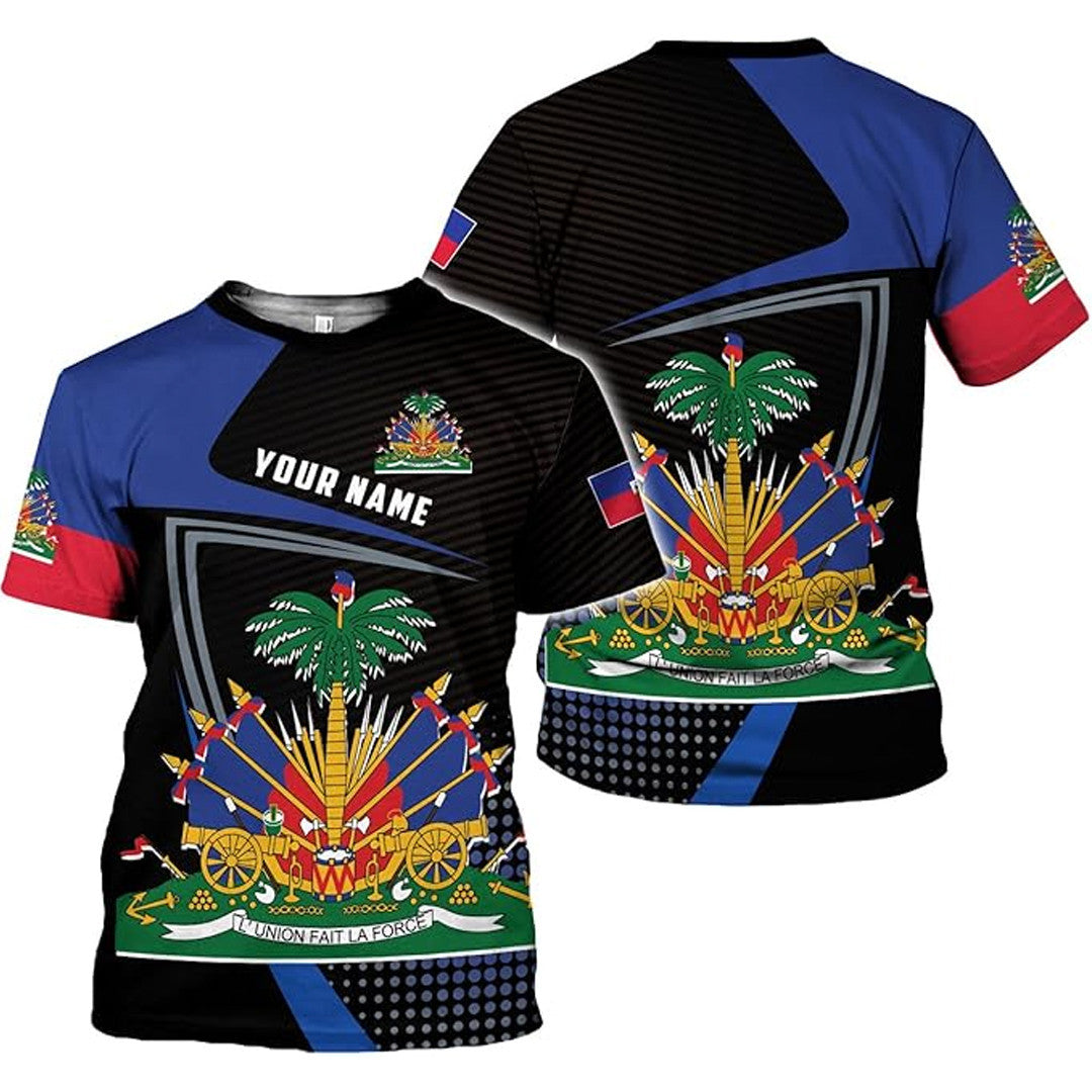 T Shirt Custom Haiti Symbol Coat Of Arms, Haiti Flag, Style Hidden Stripes T Shirt