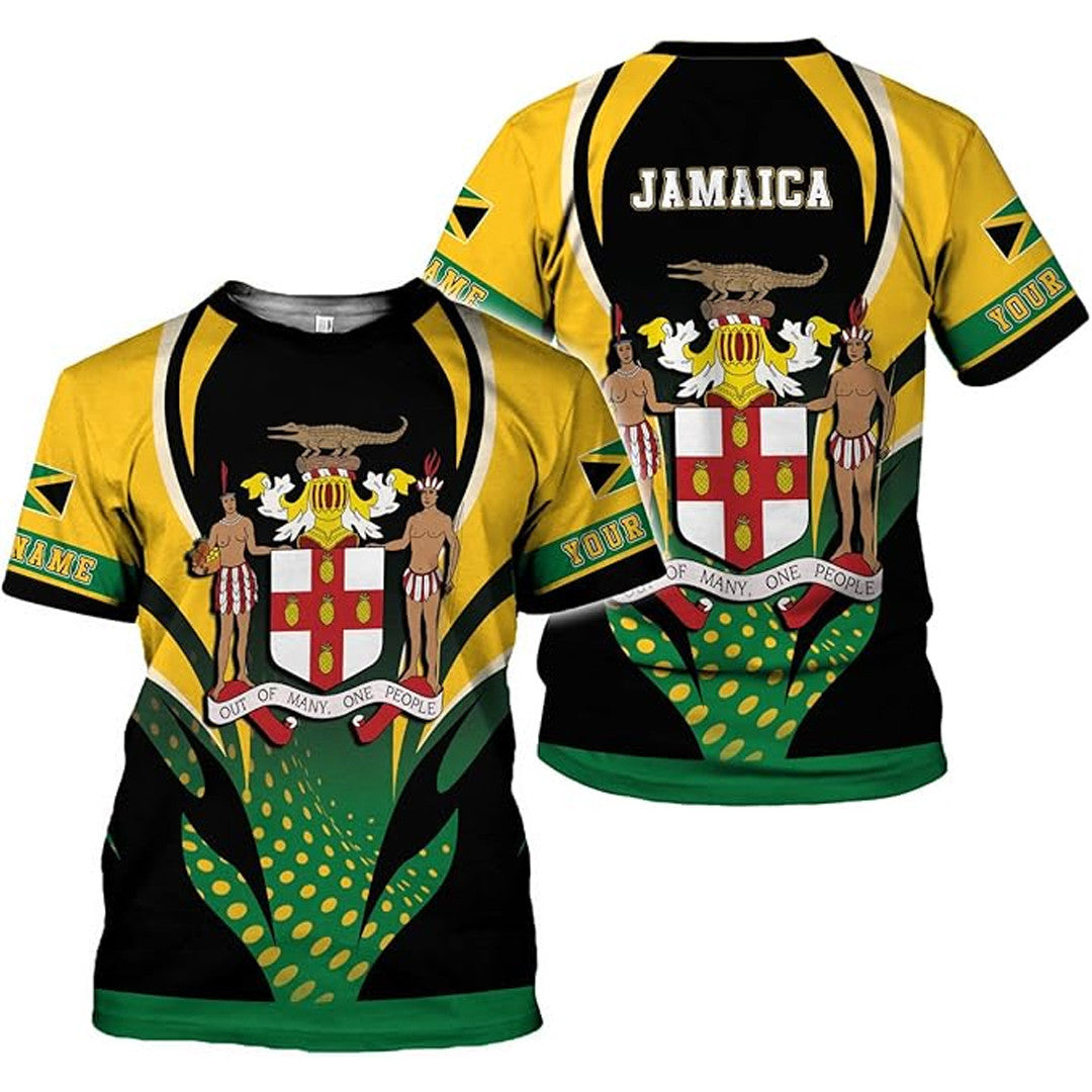 T Shirt Custom Jamaica Symbol Coat Of Arms, Jamaica Flag, Polka Dot Style T Shirt