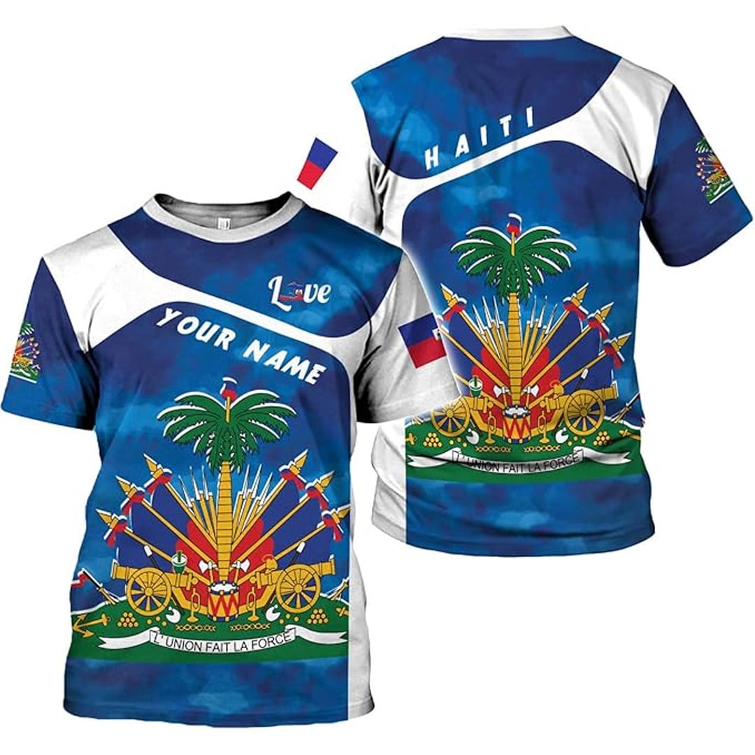 T Shirt Custom Haiti Symbol Coat Of Arms Patriotic Flag, Style Color Splash T Shirt