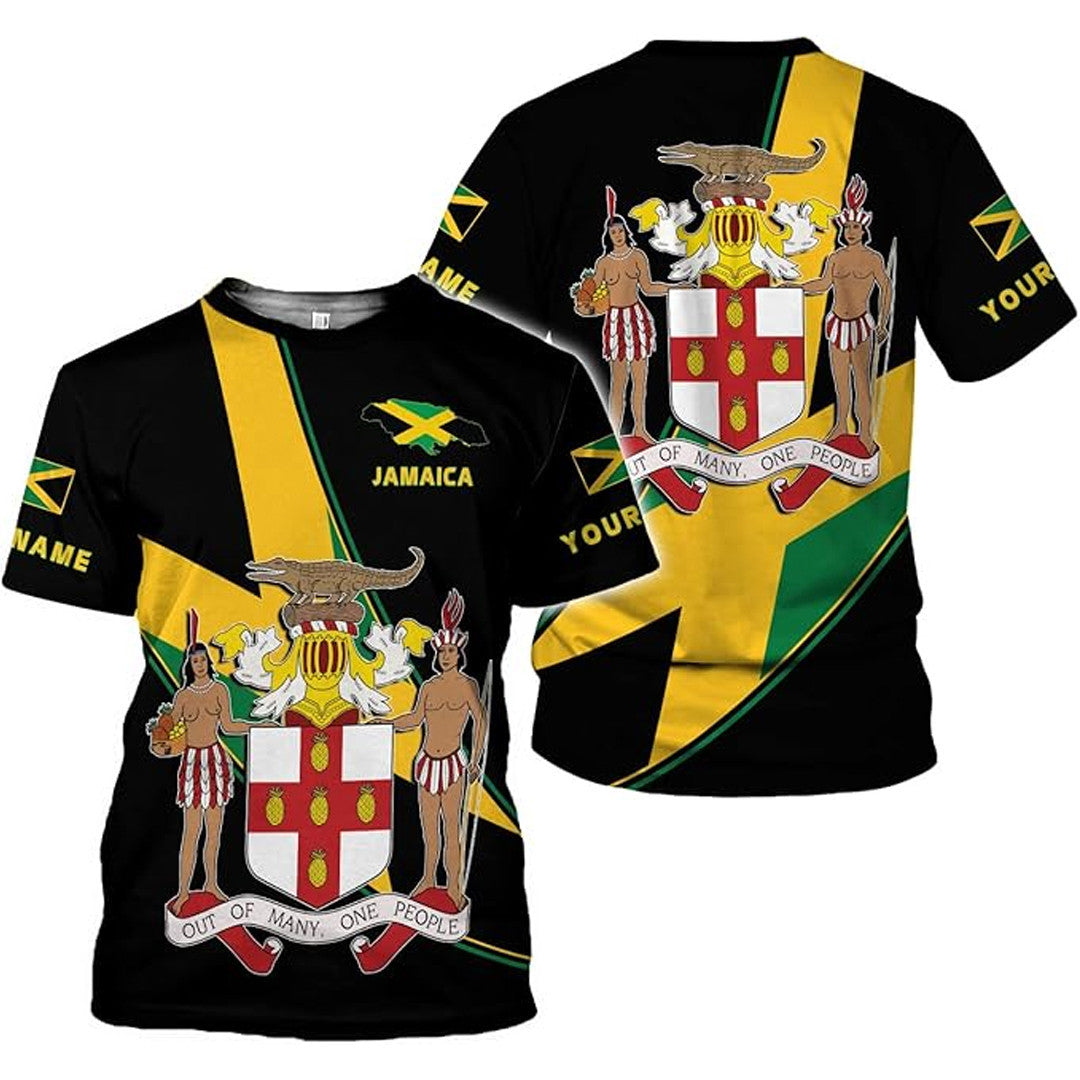 T Shirt Custom Jamaica Symbol Coat Of Arms, Jamaica Flag, Cross Country Flag Style T Shirt