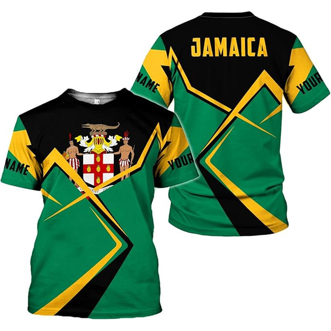 T Shirt Custom Jamaica Symbol Coat Of Arms, Style Kinked Line T Shirt