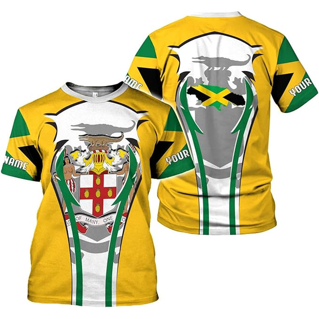 T Shirt Custom Jamaica Symbol Coat Of Arms, Jamaica Flag And Map T Shirt
