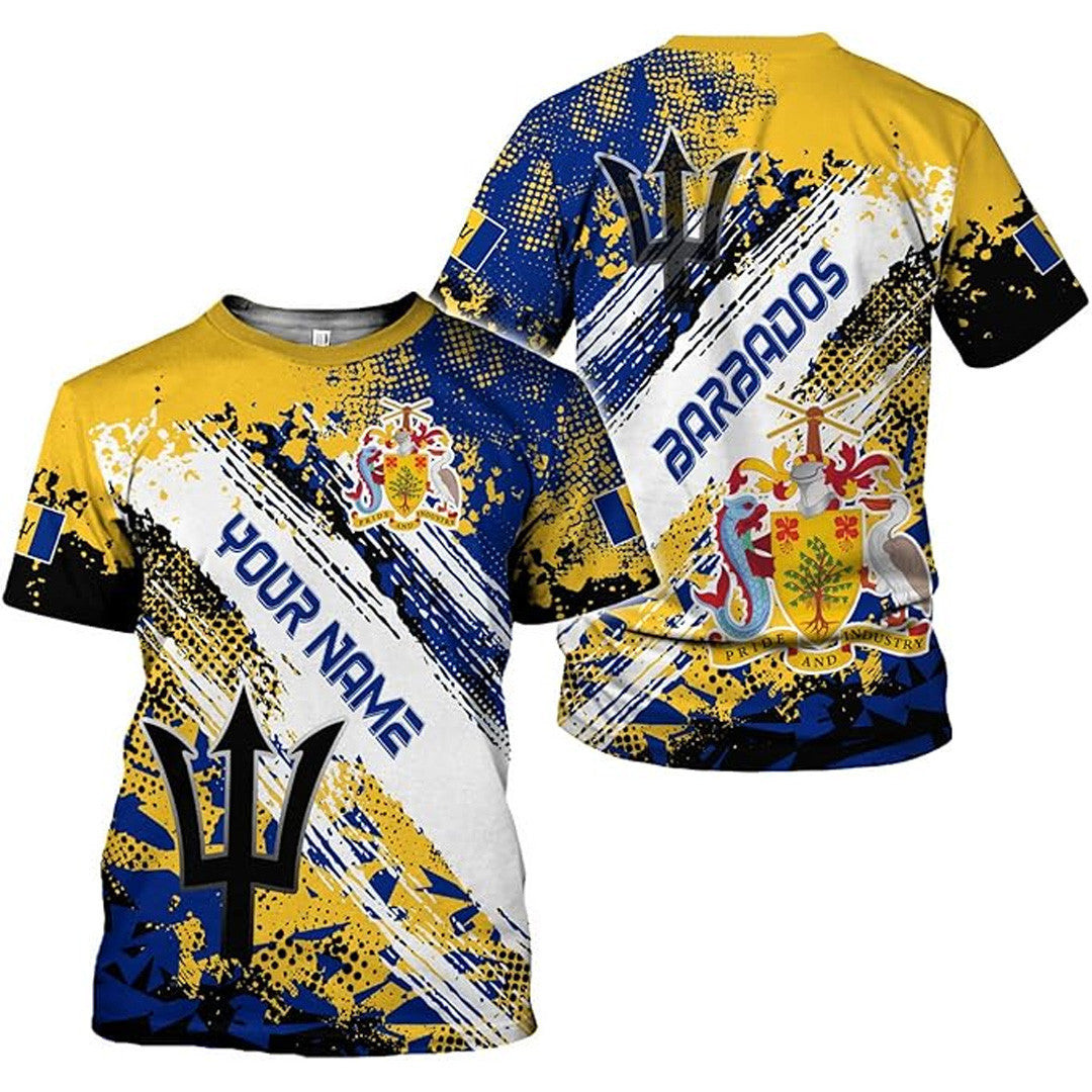 T Shirt Country Custom Barbados Symbol Coat Of Arms, Style Color Overlap T Shirt