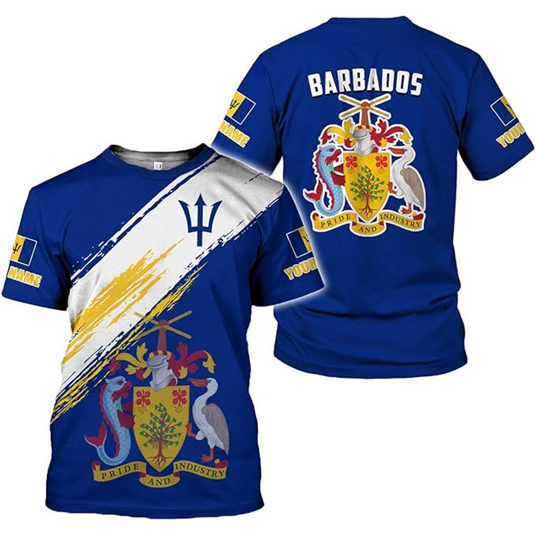 T Shirt Country Custom Barbados Symbol Coat Of Arms, Diagonal Ribbon Style T Shirt