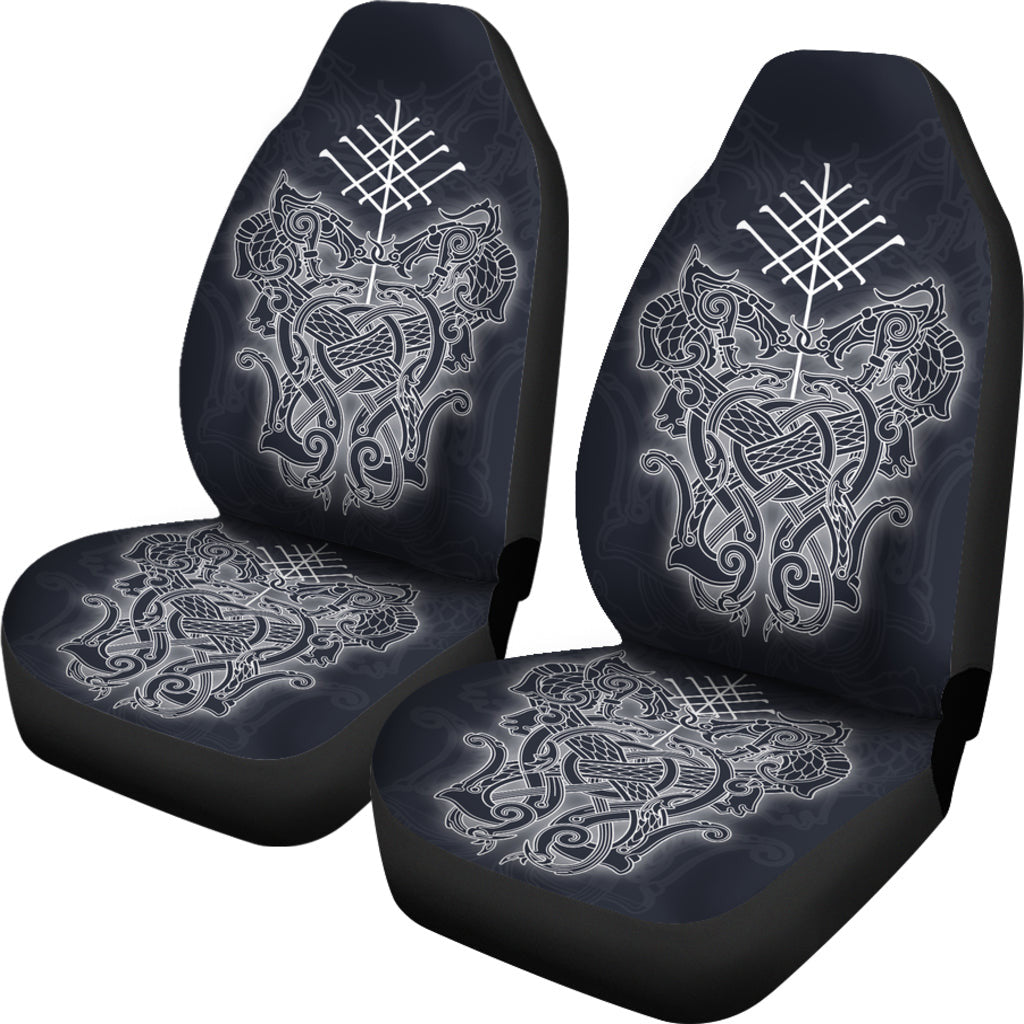 Car Seat Cover Double Dragon Celtic On Navy Background