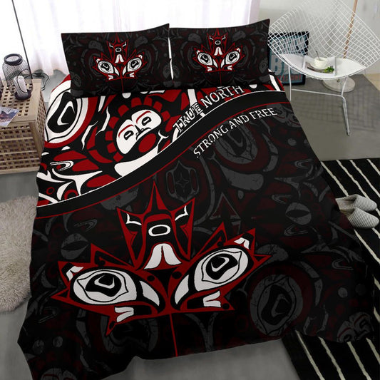 Canada Day Bedding Set - Haida Maple Leaf Style Tattoo Black