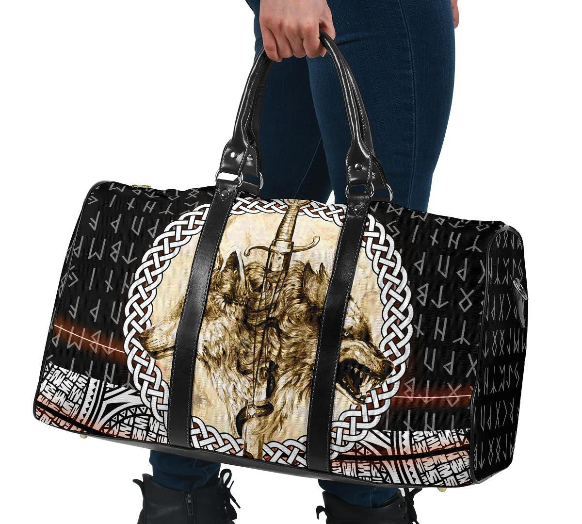 Travel Bag Wolf and Vikings Tattoo 3D