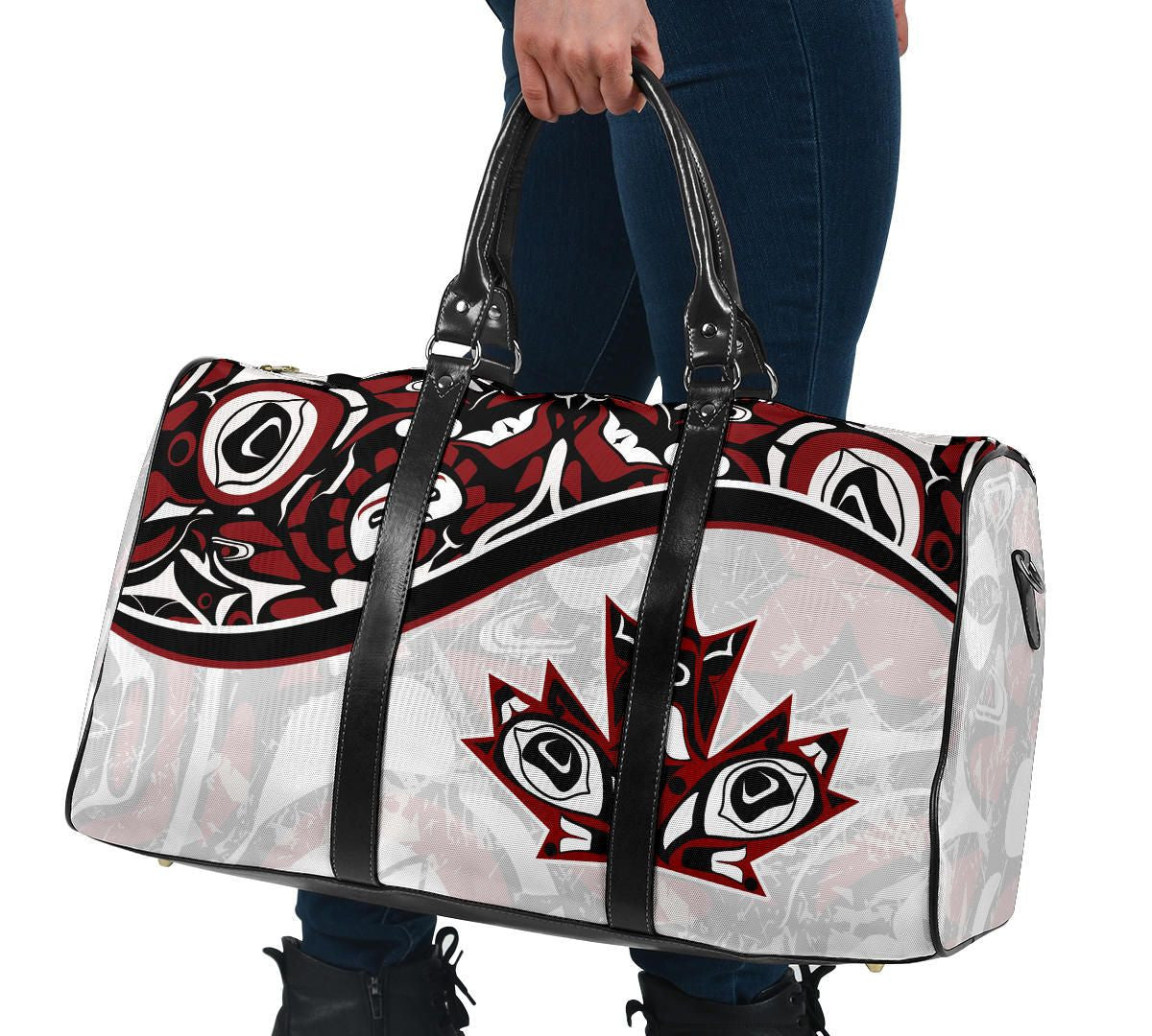Canada Day Travel Bag Haida Maple Leaf Style Tattoo White