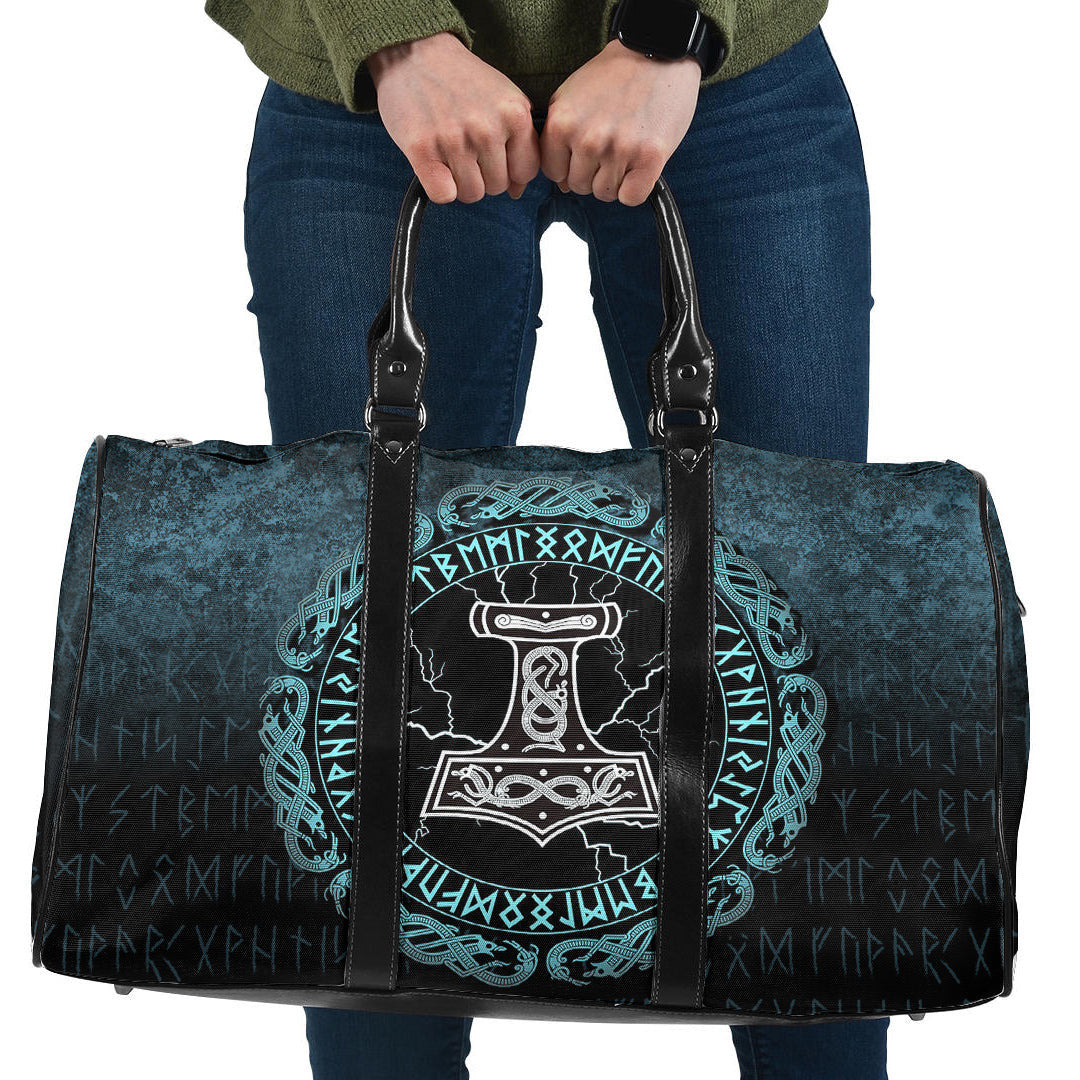 Bag Mjolnir Hammer of Thor Runes Cyan Version Travel Bag