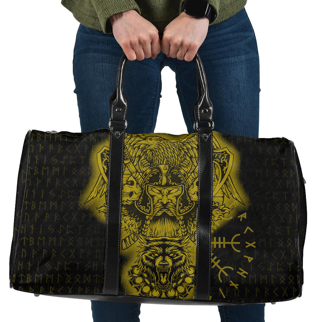 Bag Odin And Raven Wolf Gold Viking Travel Bag