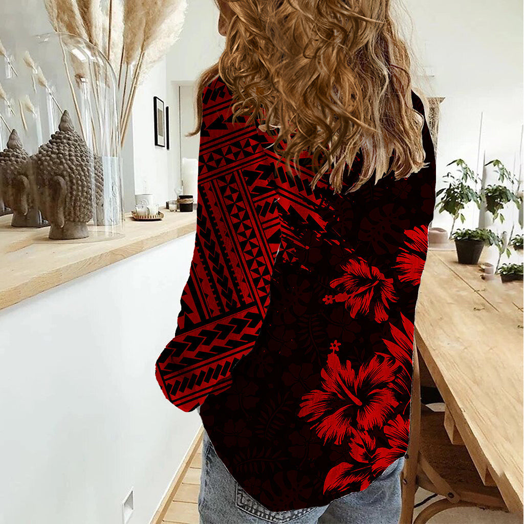 Hawaii Summer Women Casual Shirt Mix Polynesian Black Red