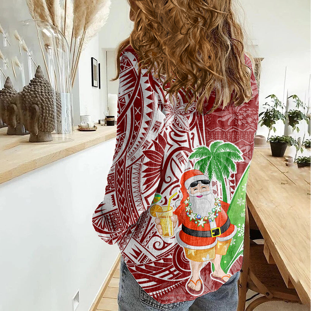Hawaii Christmas Mele Kalikimaka Women Casual Shirt Santa Claus