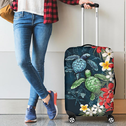 Kanaka Maoli Hawaiian Luggage Covers Sea Turtle Tropical Hibiscus And Plumeria