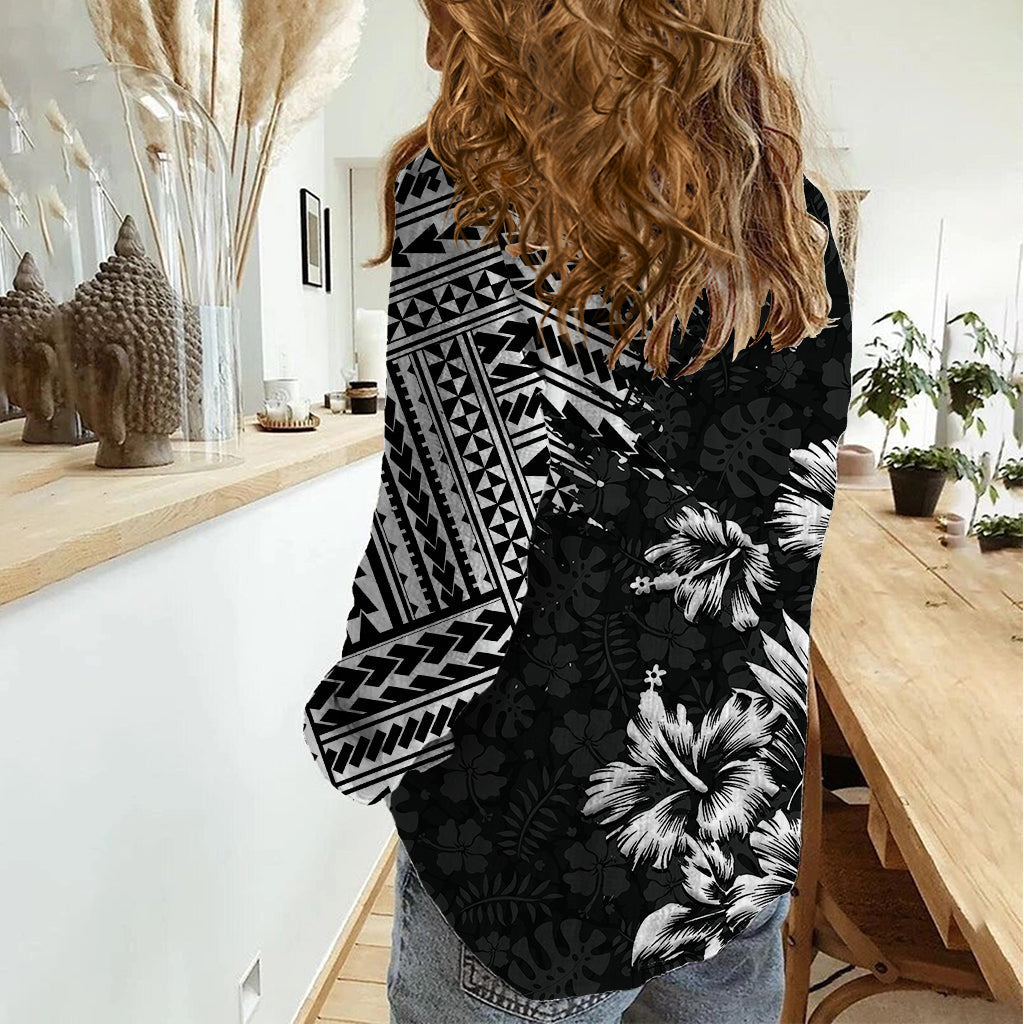 Hawaii Summer Women Casual Shirt Mix Polynesian Black