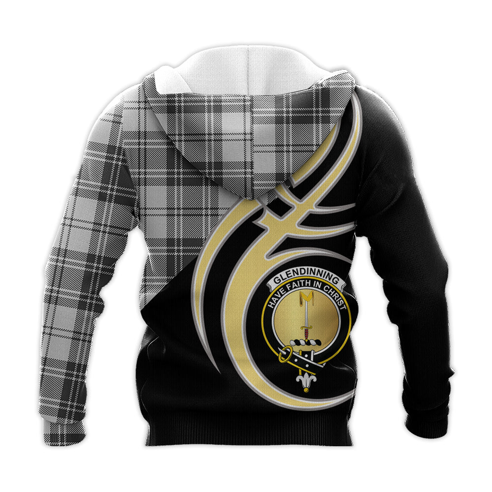 Printivon Glendinning Clan Believe In Me Crest Tartan Knitted Hoodie Custom Your Text