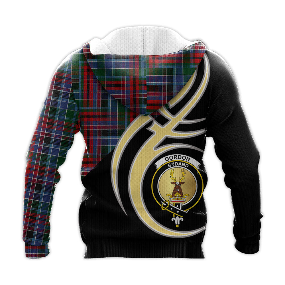 Printivon Gordon Red Clan Believe In Me Crest Tartan Knitted Hoodie Custom Your Text