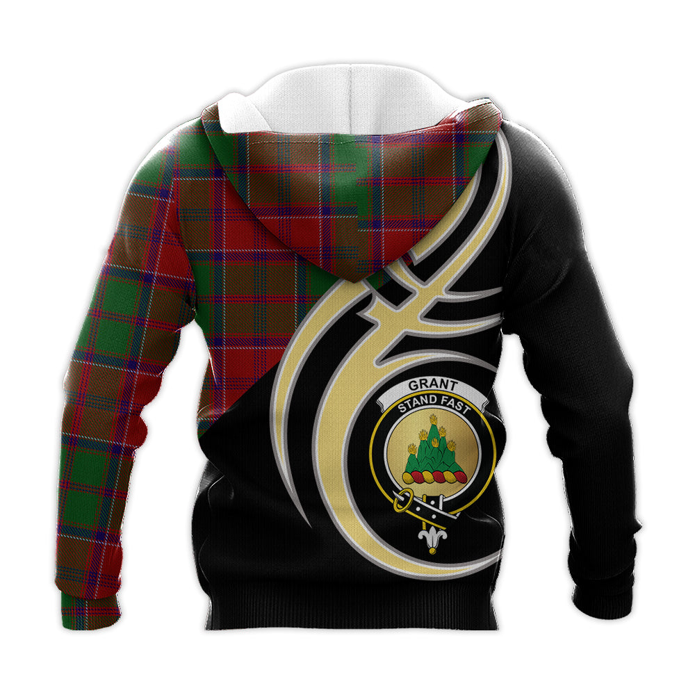 Printivon Grant Clan Believe In Me Crest Tartan Knitted Hoodie Custom Your Text