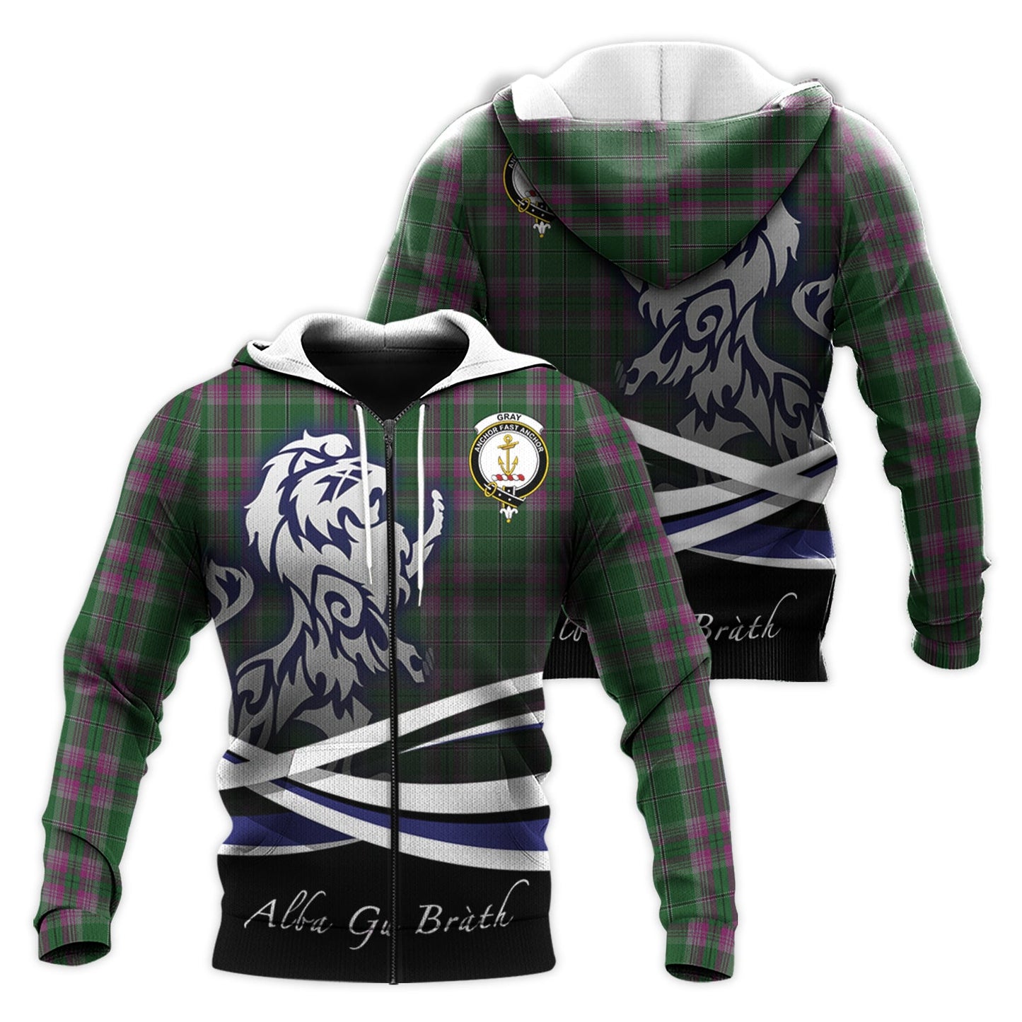 Printivon Gray Hunting Tartan Scottish Lion Hoodie