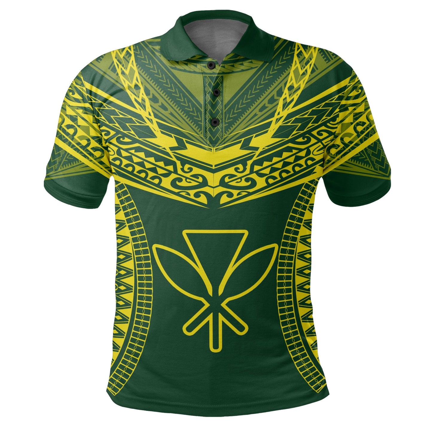 Hawaiian Kanaka Map Football Jersey Polo Shirt - Green And Yellow - Roger Style - AH