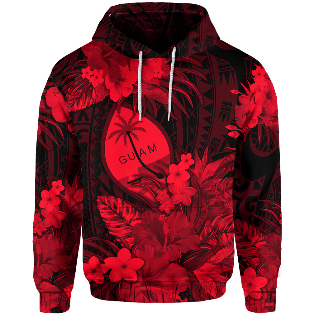 Guam Polynesian Hoodie/ Zip Hoodie Tropical Flowers Red