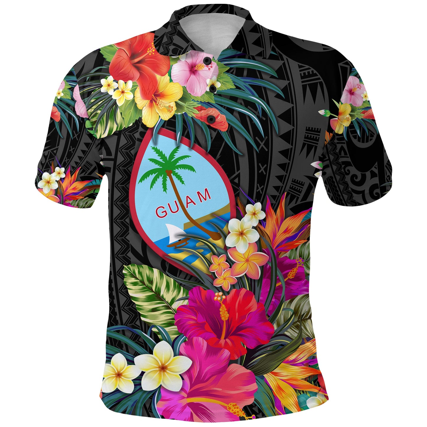 Guam Polynesian Polo Shirt Tropical Flowers - Colorful Vibes