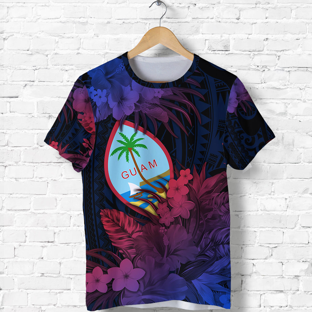 Guam Polynesian T Shirt Tropical Flowers Gradient Vibes