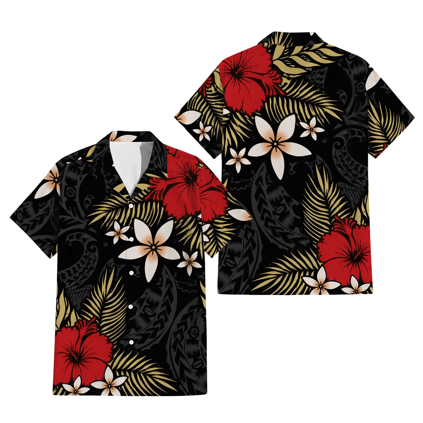 Polynesian Tribal Hibiscus Flowers Pattern Matching Outfit For Couple Island Puletasi Dress And Hawaiian Shirt For Her Him