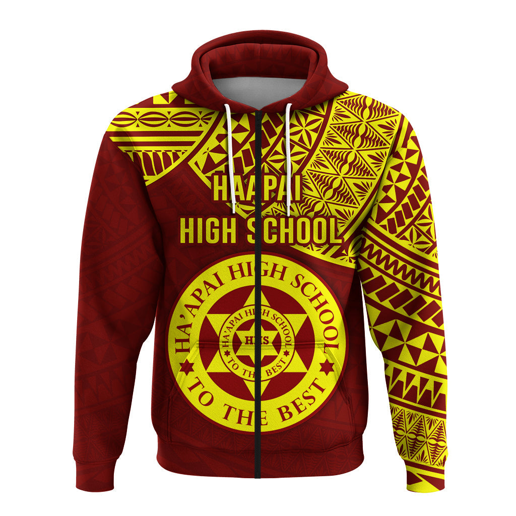 ( Personalised) Haapai High School Zip Hoodie Maroon and Gold
