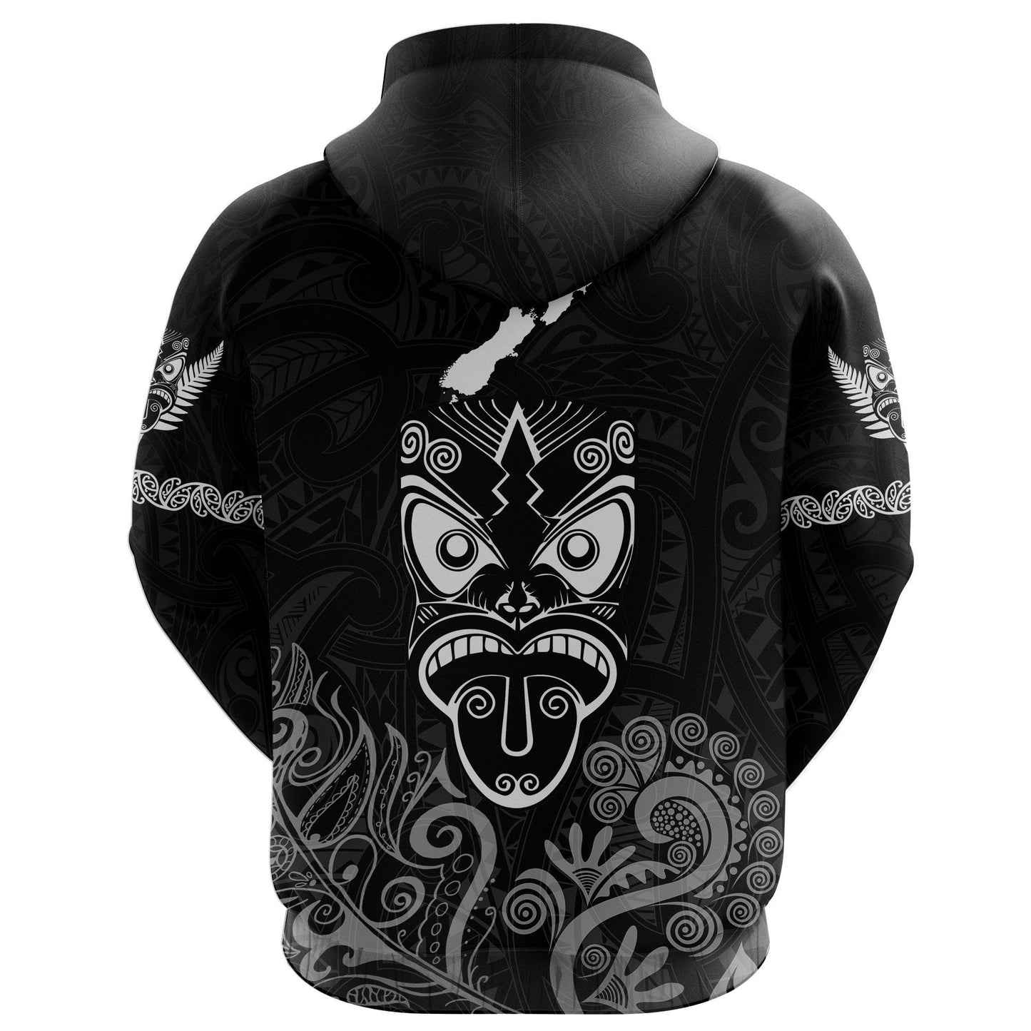 Maori Aotearoa Rugby Haka Hoodie New Zealand Silver Fern Black