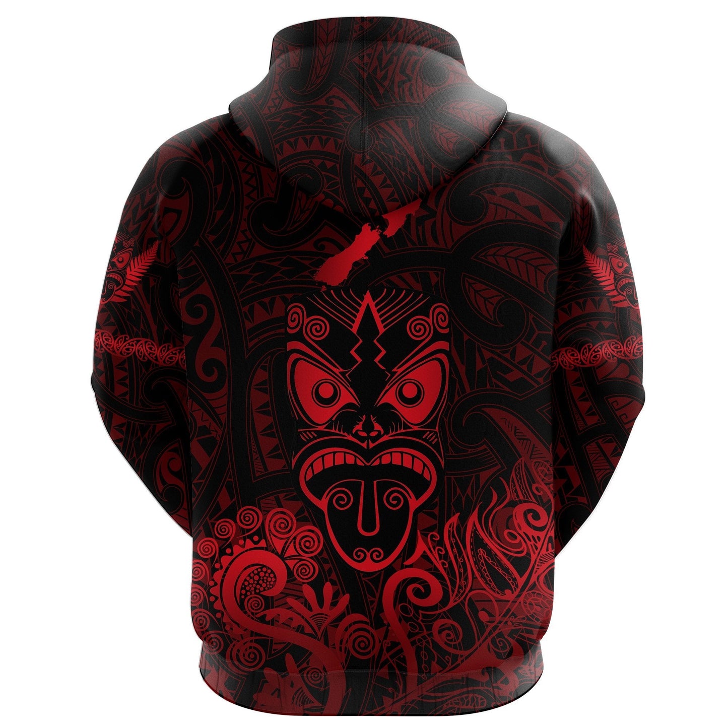 Maori Aotearoa Rugby Haka Hoodie New Zealand Silver Fern Red