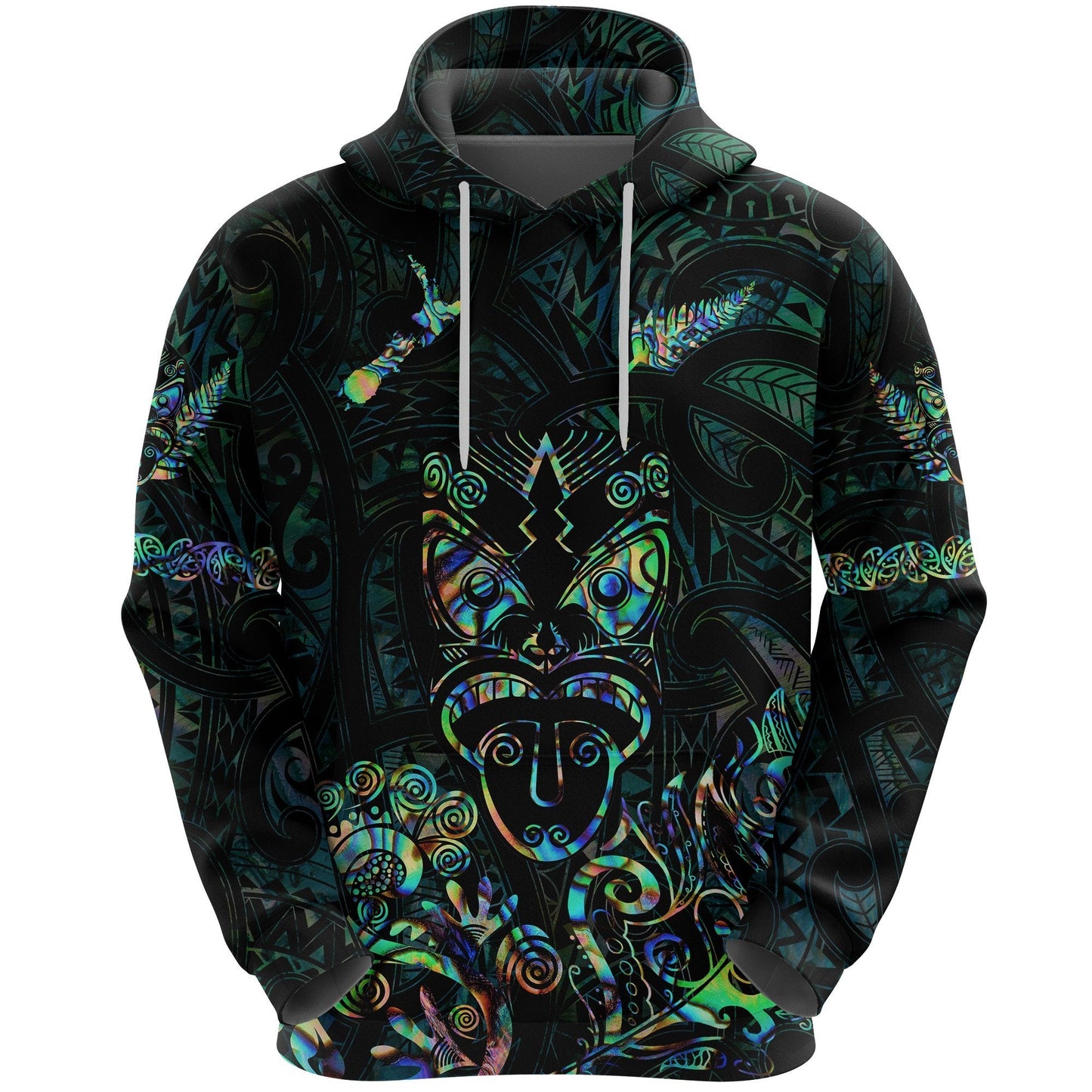 Maori Aotearoa Rugby Haka Hoodie New Zealand Silver Fern Paua Shell